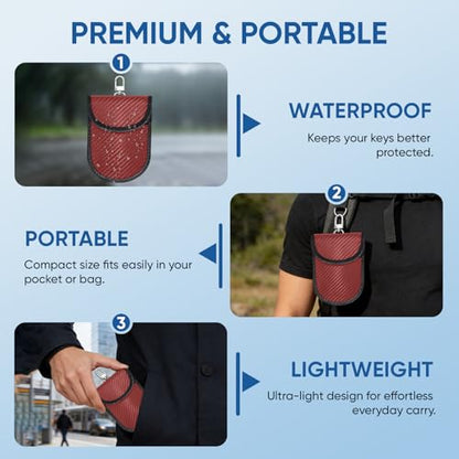 TICONN 2PK Faraday Bag for Car Key Fob, Anti-Theft NFC RFID Blocking Pouch - color: Red, size: Medium