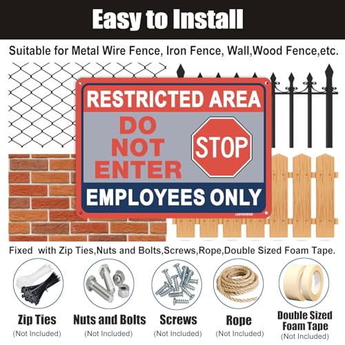 2 Pack Restricted Area Sign Employees Only Stop Do Not Enter Signs,10×7 Inches Metal Sturdy Free Rust Aluminum Sign,Weatherproof,Outdoor Use,Easy to Install