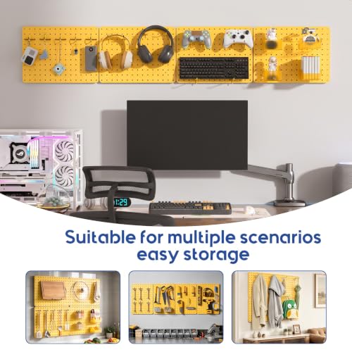 Pegboard Organizer Kit,4 Pack 14.76x10.82 in Metal Panels with 6 Bin,Yellow