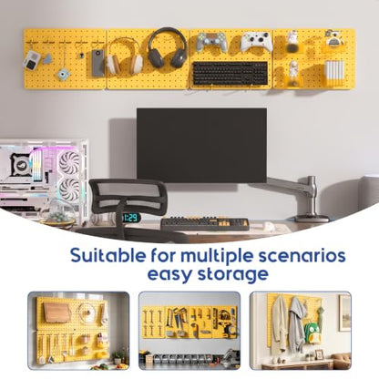 Pegboard Organizer Kit,4 Pack 14.76x10.82 in Metal Panels with 6 Bin,Yellow
