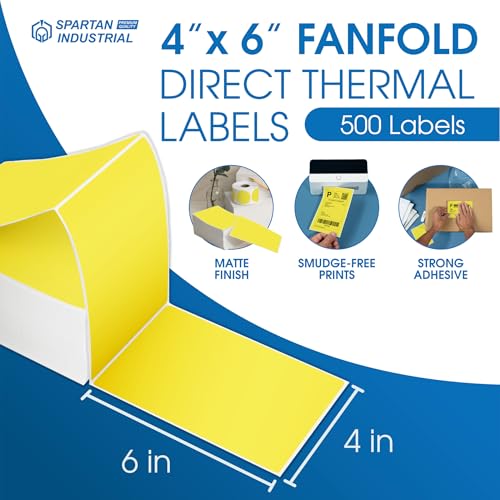 4" X 6" Yellow Direct Thermal Fanfold Labels (500 Count, 1 Stack) - color: Yellow