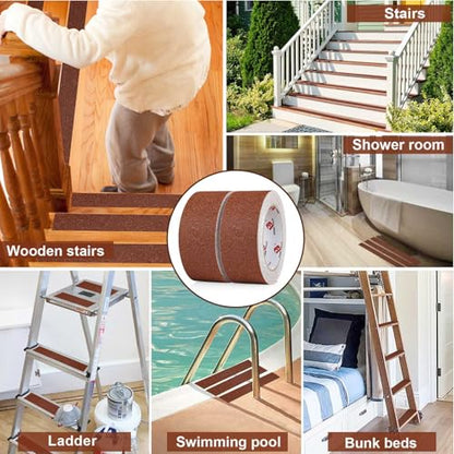 BOMEI PACK Anti Slip Traction Tape,2 Inch x 16.5 Ft,Heavy Duty Non Slip Tape,Grip Tape for Stairs, Tread Step, Indoor & Outdoor Use,Waterproof Stairs Non Skid Treads (Brown) - color: Brown