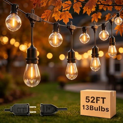52FT Outdoor String Lights Dimmable, 25 LED Waterproof Patio Light Bulbs - size: 52Ft