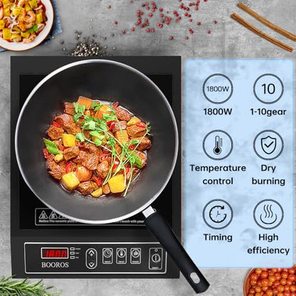BOOROS Portable Induction Cooktop, 9.6" Heating Coil with 8" Core, 1800W