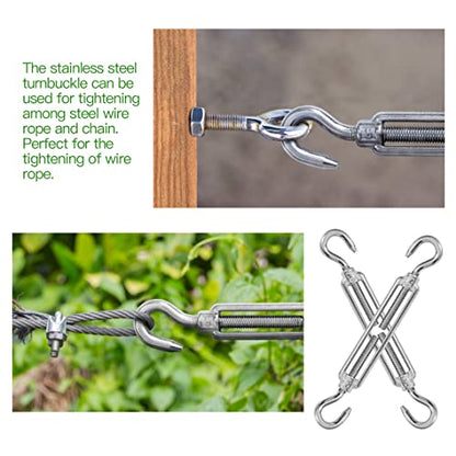 6PCS M8 Hook & Hook Turnbuckle 304 Stainless Steel Turnbuckle Wire Rope Tension Heavy Duty Turnbuckles for Cable Railing Wire Rope Hardware Kit (M8, Hook & Hook) - style: Hook & Hook-M-8