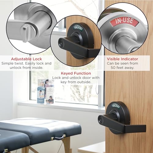 OAKMOORE Keyed Entry Commercial Door Handle | Heavy Duty Commercial Door Locks with Indicator | Restaurant, Store, Hospital, Warehouse | Locking Occupied Door Lever Lock with Key (Silver)