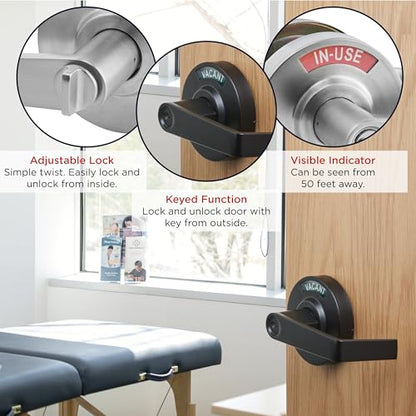 OAKMOORE Keyed Entry Commercial Door Handle | Heavy Duty Commercial Door Locks with Indicator | Restaurant, Store, Hospital, Warehouse | Locking Occupied Door Lever Lock with Key (Silver)