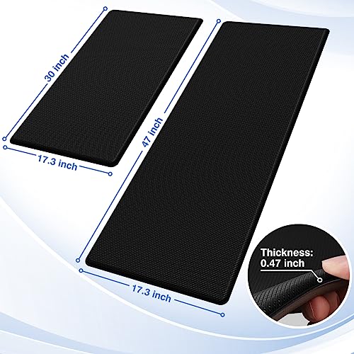 StepRite Kitchen Mats for Floor, 2-Piece Anti-Fatigue Kitchen Rugs, Black - color: Black, size: 17.3" x 30"+17.3" x 47"-0.47 inch