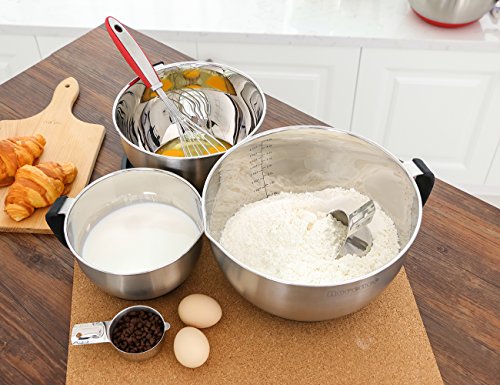 Rorence Stainless Steel Mixing Bowls: Metal Mixing Bowl Set with Lids and Handles Non-slip Silicone Bottom Nesting Bowls for Kitchen Set of 3 - Black - color: Black