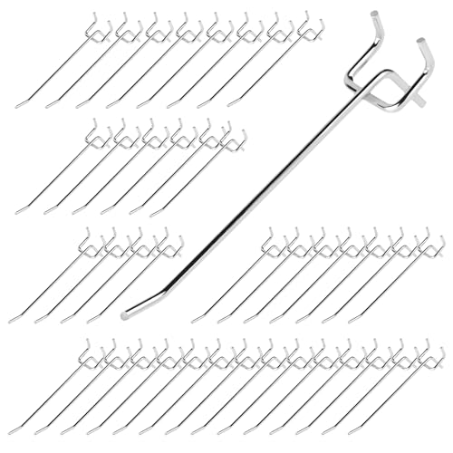 40Pcs 6" /150mm Stainless Steel Pegboard Display Hooks Bulk Set, Silver Garage Organization Peg Wall Hook Metal Slatwall Panel Hook Fit 1/8 and 1/4 Inch Pegboard for Retail - color: Silver, size: 6 inch/150mm