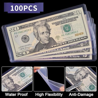Uncle Paul 100PCS Banknotes Top-Insert Holders - Currency PVC - color: 100 Pieces