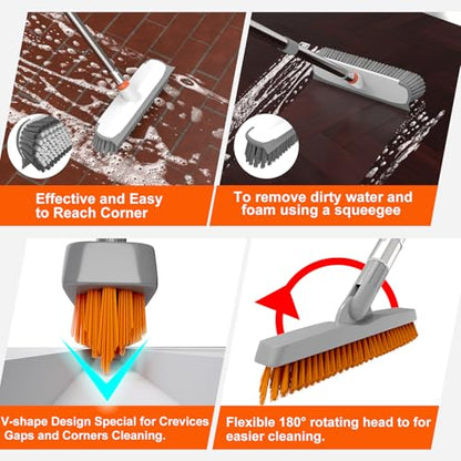 ITTAR Floor Scrub Brush & V-Shape Grout Brush with Long Handle, Orange - color: Orange-2