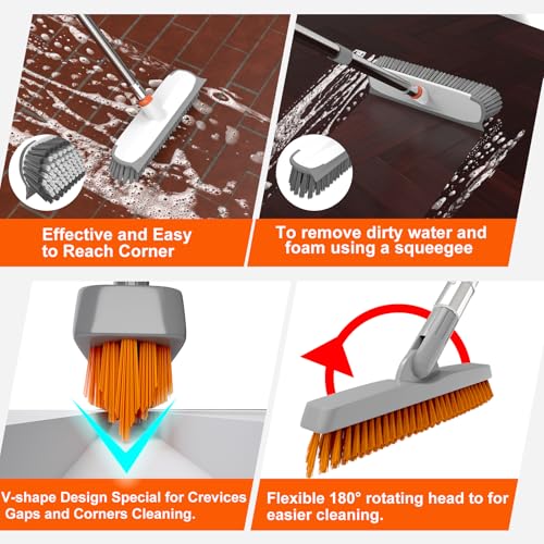 ITTAR Floor Scrub Brush & V-Shape Grout Brush with Long Handle, Orange - color: Orange-2