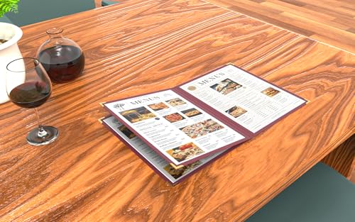 10 Pcs Burgundy Menu Cover 8.5x14, 3 Page 6 View, Crystal-Clear - color: burgundy, size: 3 Pages - 8.5" x 14"