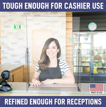 Clear Acrylic Single Panel Protective Barrier/Guard for Counter, Reception, Desk, Checkout Shield (30" x 42") - Guards Employees, Cashiers, and Customers from Coughing and Sneezing