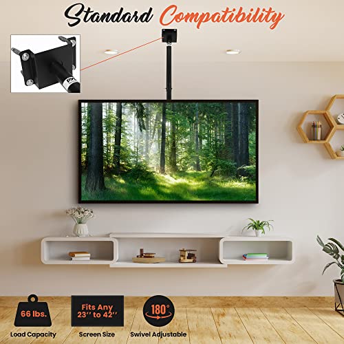 Pyle Universal TV Ceiling Mount Bracket – Fits 23”–42” Flat Screen HDTV, LCD, LED, Plasma, Smart TVs – Tilt, Swivel & Height Adjustable VESA Compatible, 66 lbs. Capacity