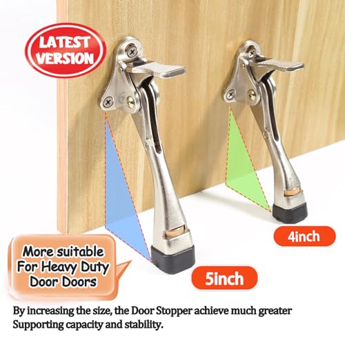 Kickdown Door Stopper 5 Inches - One Packs One Touch Adjustable Height Door Stop for The Bottom of Door Aluminum Alloy Metal Door Stopper with Rubber Tip & Wall Protectors for Wide Doors Satin Nickel - color: Brushed Nickel, size: 5inch-onepack