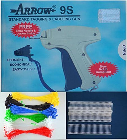 Arrow Standard 9S Tag Gun +1 Extra Needle + 1000 (Size 15mm) (3/4") White Barbs (Fasteners)+300 Loop Pins, Price Label Clothing Tagging Attacher with High Quality Steel Needle Combo