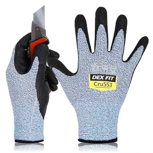 DEX FIT Level 5 Cut Resistant Gloves Cru553, 3D-Comfort Fit, Firm Grip, Thin & Lightweight, Touch-Screen Compatible, Durable, Breathable & Cool, Machine Washable; Blue M (8) 1 Pair - color: Blue, size: Medium