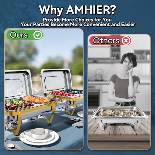 Amhier Chafing Dishes for Buffet, 11Qt, 4 Pack, Gold