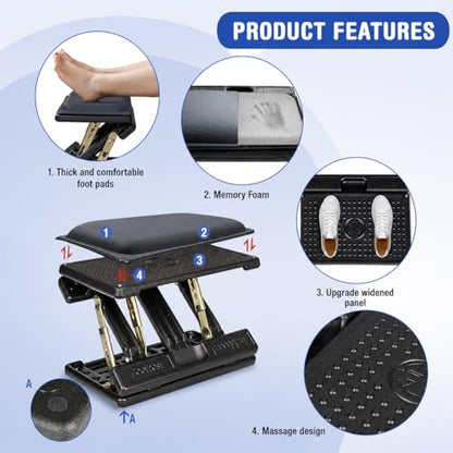 Under Desk Footrest, 4-Level Height Adjustable 12Modes Foldable Footrest - color: Gray Plus