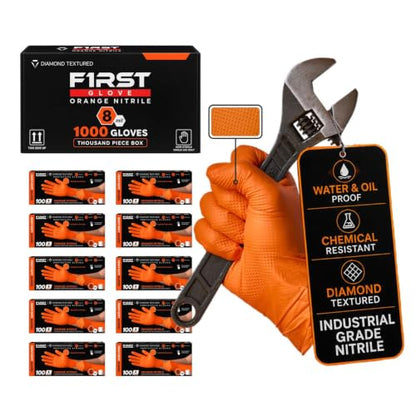 First Glove 8 Mil Heavy Duty Nitrile Gloves - Diamond Grip - Disposable Gloves for Mechanic, Automotive & Industrial Work - size: XX-Large