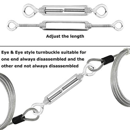 10 Pack M6 Eye and Eye Turnbuckle for Cable Wire Rope Tension Heavy Duty Stainless Steel Turnbuckle for Sun Shade, Hanging Outdoor Lights Strings