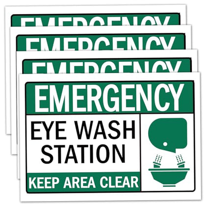 4 Pack Emergency Eye Wash Station Sign,Eye Wash Station Sign Sticker, Self Adhesive Vinyl,UV resistant, waterproof.7" x 10"