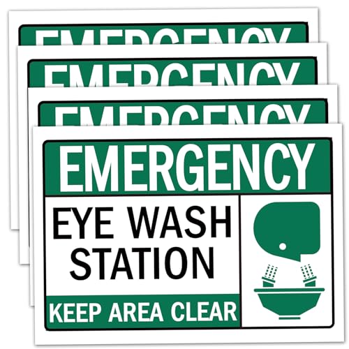 4 Pack Emergency Eye Wash Station Sign,Eye Wash Station Sign Sticker, Self Adhesive Vinyl,UV resistant, waterproof.7" x 10"