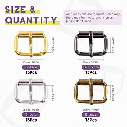 Swpeet S1175 60Pcs Heavy Duty 1 Inch / 25mm Bronze Multi-Purpose Metal Roller Buckles Metal Rings for Belts Hardware Bags Ring Hand DIY Accessories Keychains Belts and Dog Leash - style: Metal Roller Buckles