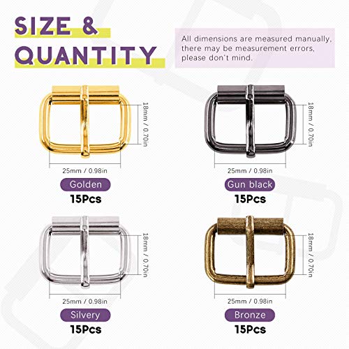 Swpeet S1175 60Pcs Heavy Duty 1 Inch / 25mm Bronze Multi-Purpose Metal Roller Buckles Metal Rings for Belts Hardware Bags Ring Hand DIY Accessories Keychains Belts and Dog Leash - style: Metal Roller Buckles