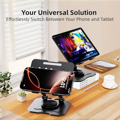 Ultra-Stable 360° Rotatable Metal Tablet Stand, Adjustable Folding Desktop Stand for iPad/iPhone/Switch, Universal Use for Office/Movie/Studying/Drawing/Gaming, Black - color: Soccer Stand - Black