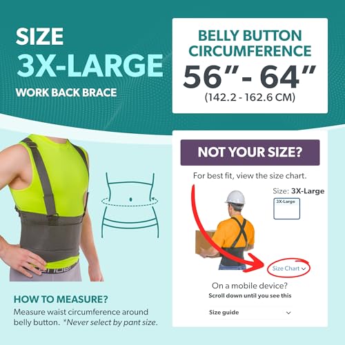 BraceAbility Work Back Brace - Removable Suspender Shoulder Straps for Heavy Lifting Safety - Industrial Lower Back Pain Protection Belt for Men and Women in Construction, Mover, Warehouse Jobs (3XL) - size: 3X-Large