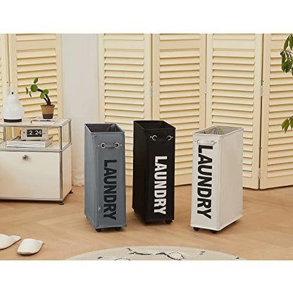 DOKEHOM 52L Slim Rolling Laundry Basket Hamper, Narrow on Wheels, Grey - color: Dark Grey/M, size: 52L/Slim