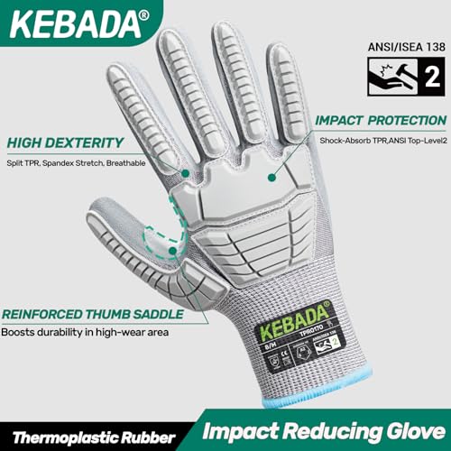 Kebada Impact Protection Gloves, ANSI A2 Cut Resistant, 1/3 Pairs - color: Grey (1 Pair), size: XXXS