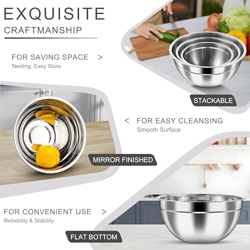 HaWare Mixing Bowls with Airtight Lids, 6-Piece Stainless Steel Salad Bowls - color: Black, size: Airtight Lids