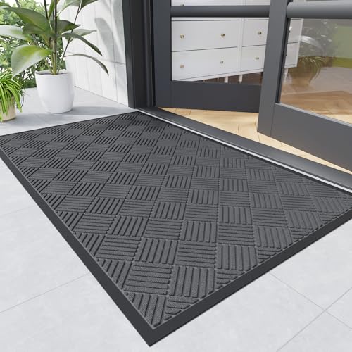 Durable Indoor Outdoor Door Mat, 6' x 2' Heavy Duty Front Door Mat for Entryway, Non-Slip Backing, Stain and Fade Resistant, Absorbent Commercial Floor Mat for High Traffic Area, Gray-Diamond - color: Gray-diamond, size: 2' x 6' (Rectangular)