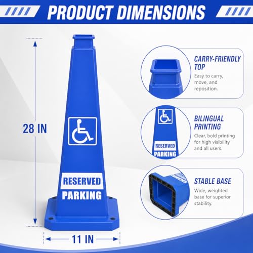 BESEA Reserved Parking Cones 3 Pack, 28 Inch Weighted Parking Cones - color: Blue, size: 28INCH With Caution Sign