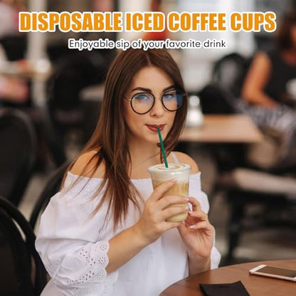 Ziliny 50 Pack 16 oz Plastic Cups with Lids Straws Iced Coffee, Green - color: Green, size: 16 oz