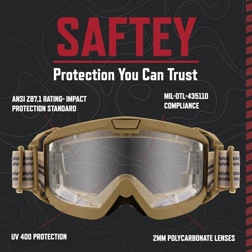 Rothco ANSI Rated OTG Goggles – Ansi Z87‑1 Over‑The‑Glasses Anti‑Fog Safety Eyewear - UV400 Protection - color: Black / Clear