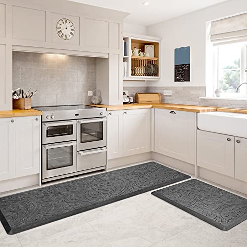 KMAT 2PCS Kitchen Mat Cushioned Anti-Fatigue Comfort Standing Mat Rug - color: Grey, size: 1'5" x 5' +1'5" x 2'4" (Rectangular)