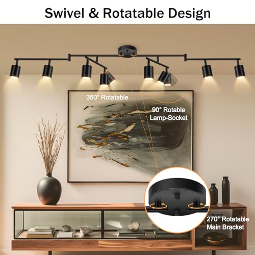 BoostArea LED 8 Light Track Lighting Kit, Black 8 Way Ceiling Spot Lighting, Flexibly Rotatable Light Head for Kitchen, Living Room, Bedroom, GU10 Bulb Not Included - color: 8 Light-Black