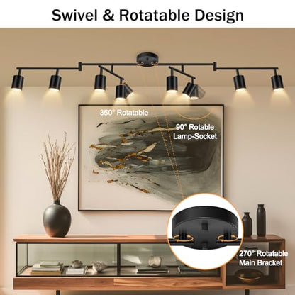 BoostArea LED 8 Light Track Lighting Kit, Black 8 Way Ceiling Spot Lighting, Flexibly Rotatable Light Head for Kitchen, Living Room, Bedroom, GU10 Bulb Not Included - color: 8 Light-Black
