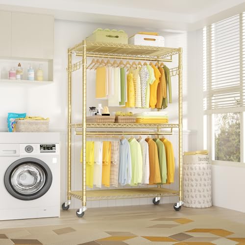 FUTASSI P1 Plus Rolling Clothes Rack, 22mm Diameter Heavy Duty Garment Rack - color: Gold, size: P1 Plus