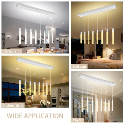 8-Lights Silver Hanging Pendant Light Modern Dimmable LED Crystal Chandeliers Bubble Crystal Pendant Light for Kitchen Island Dining Room Bedroom Living Room Over Table - color: Silver, size: Rectangle 8-Light