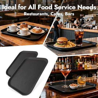 CURTA 2-Pack Restaurant Grade Non-Slip Tray, NSF, 22 Inch x 16 Inch, Plastic Rubber Lined Rectangular Serving Tray, Black - color: Black-rectangular, size: 16 Inch x 22 Inch