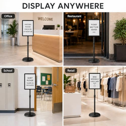 Sign Holder Stand Display: 8.5×11 Inch Adjustable Standing Signage Stand with Snap Frame for Malls Schools Restaurants