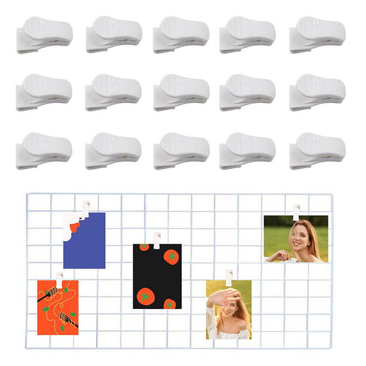16 PCS Gridwall Accessories Grid Wall Hooks Clips, White Siding Clips for Hanging Signs, Photos & Notes, Display Sign Holder for Home, Office, Retail Store Organization & Decoration
