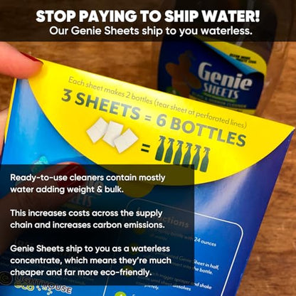 Genie Sheets Glass & Mirror Cleaner | Concentrate Makes 6 24oz Refills | Professional-Strength | Just Add Water | Sustainable Eco-Friendly Plant-Based Solution | 6 Sheets - size: 1 Count (Pack of 1), style: Glass Cleaner