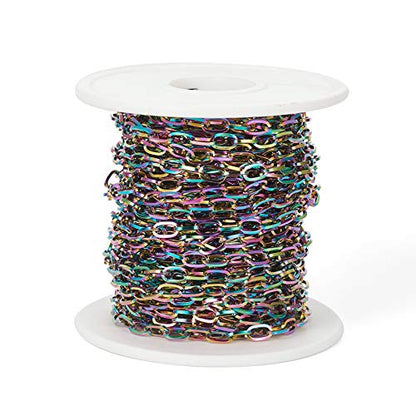 Craftdady 32.8 Feet Stainless Steel Cable Chain Link Multi-Color Unwelded Flat Oval Cross Chain 6.5x3.5mm with Spool for Jewelry Pendant Necklace Bracelet Making - color: Multi-Colors, 10 Meters, 6.5x3.5mm
